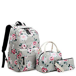 Daisy Print Backpack, Lunch Bag and Pencil Case Set -  Black