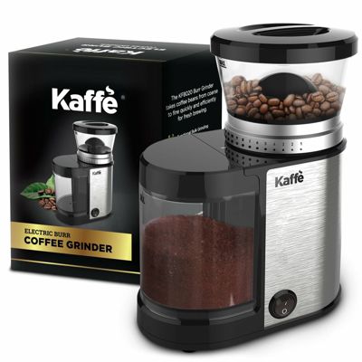 Kaffe Electric Burr Coffee Grinder. 20 Settings (4.5oz Capacity) Stainless Steel - Perfect Grinder for Coffee, Spices, Grains, Nuts, Herbs. Cleaning Brush Included!