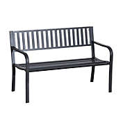 Outsunny 50" Slatted Steel Outdoor Decorative Patio Lawn Garden Park Bench