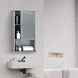 Slickblue Bathroom Wall Mount Storage Cabinet Single Door with Height Adjustable Shelf-Gray