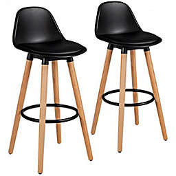 Costway 2 Pieces Mid Century Barstool 28.5 Inches Dining Pub Chair-Black