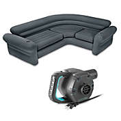 Intex Inflatable Indoor Corner Sectional w/ Cupholders & Air Bed Pump