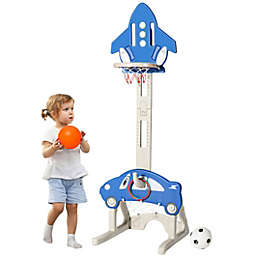 Costway-CA 3-in-1 Basketball Hoop for Kids Adjustable Height Playset with Balls-Blue