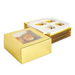 Blue Panda Gold Cupcake Boxes with Window?and 4-Space?Inserts for Packaging (15 Pack)