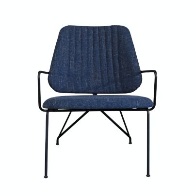 Gingko Taylor Blue Modern Lounge Arm Chair with Matte Black Steel Legs (Leather Back & Upholstered Seat)