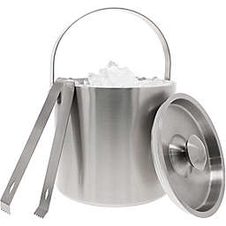 Juvale Stainless Steel Ice Bucket with Tongs, Portable Double Wall (2.5 L, 7.5 In)
