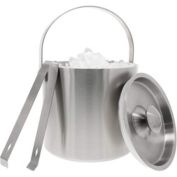 Juvale Stainless Steel Ice Bucket with Tongs, Portable Double Wall (2.5 L, 7.5 In)