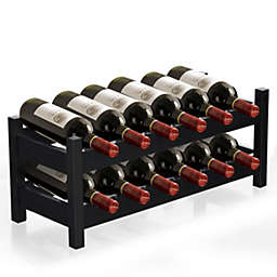 Slickblue 2-Tier 12 Bottles Bamboo Storage Shelf  Wine Rack