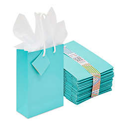 Blue Panda Small Teal Party Favor Gift Bags with Handles, Tissue Paper (5.5 x 7.9 In, 20 Pack)