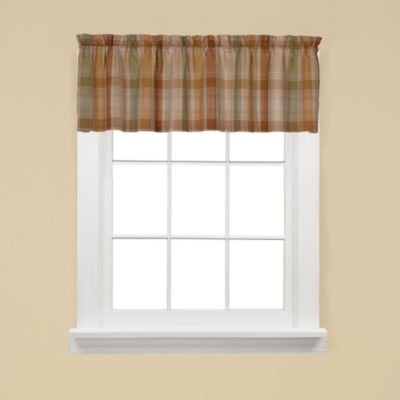Red Black Creme Plaid VICTORY Lined Scalloped Valance 72" W x 16" L Taupe 
