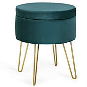 Slickblue Round Velvet Storage Ottoman Footrest Stool Vanity Chair with Metal Legs