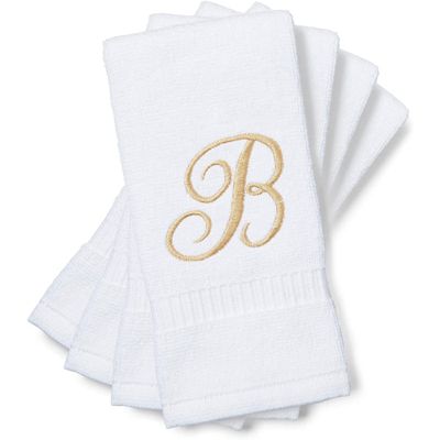 Small White Linen Guest Hand Bathroom Towel Monogrammed Initial R Hemstitched 