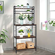 Infinity Merch 5-Tier Kitchen Bakers Rack with 10 S-Shaped Hooks in Rustic Brown