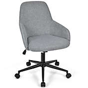 Gymax Linen Accent Office Chair Adjustable Rolling Swivel Task Chair w/Armrest