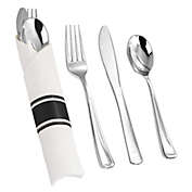 Smarty Had A Party Silver Plastic Cutlery in White Napkin Rolls Set (100 Napkins, 100 Forks, 100 Knives, 100 Spoons and 100 Paper Rings)