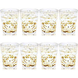 Blue Panda Double Wall Plastic Shot Glasses with Gold Confetti, Shatterproof Party Shots (8 Pack)