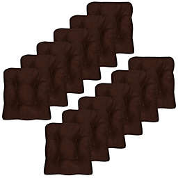 Sweet Home Collection Crushed Memory Foam Tufted Chair Cushion Non Slip Microdot Rubber Back, Chocolate, 12 Pack