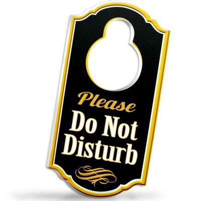 Bigtime Signs Please Do Not Disturb Door Hanger Sign - 1/4 inch Thick Rigid PVC - 8 inch x 4 inch w/ Hole for Door Knobs - Perfect for Home, Hotel, Office, Spa, Law Firm, Massage - Gold & Black