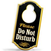 Bigtime Signs Please Do Not Disturb Door Hanger Sign - 1/4 inch Thick Rigid PVC - 8 inch x 4 inch w/ Hole for Door Knobs - Perfect for Home, Hotel, Office, Spa, Law Firm, Massage - Gold & Black