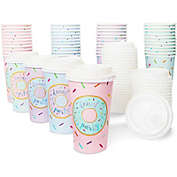 Blue Panda Donut Party Insulated Coffee Cups with Lids (16 oz, 4 Pastel Designs, 48 Pack)