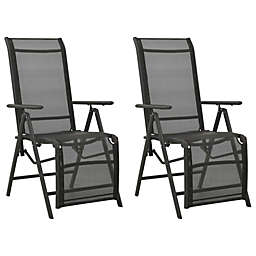 vidaXL Reclining Patio Chairs 2pcs Textilene and Aluminum Black