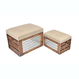 Cheungs Modern Decorative Cushioned Wood Storage Benches with Interior Storage, Set of 2