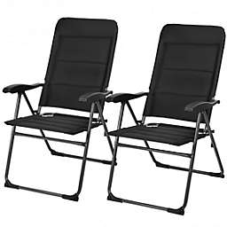 Costway 2 Pieces Outdoor Folding Patio Chairs with Adjustable Backrest for Bistro and Backyard-Black