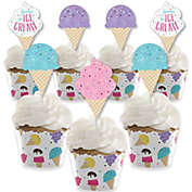 Big Dot of Happiness Scoop Up the Fun - Ice Cream - Cupcake Decoration - Sprinkles Party Cupcake Wrappers and Treat Picks Kit - Set of 24