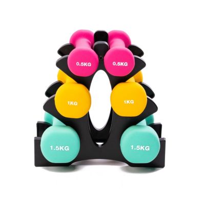 PRISP Dumbbells Set with Rack, 3 Pairs of Neoprene Free Weights with Stand (1.10 / 2.20 / 3.30 lb)