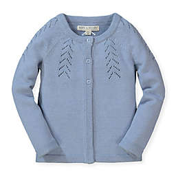 Hope & Henry Girls' Long Sleeve Pointelle Yoke Cropped Cardigan - Blue, Size  3-6 Months