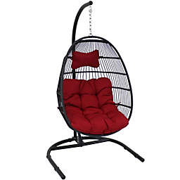 Sunnydaze Julia Hanging Egg Chair with Cushion and Stand - Red
