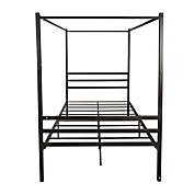 Infinity Merch Canopy Metal Bed with Headboard Mattress Twin- Size in Black