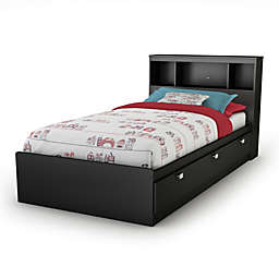 South Shore South Shore Spark Twin Mates Bed With Drawers And Bookcase Headboard (39'') Set - Pure Black
