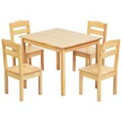 Slickblue 5 pcs Kids Pine Wood Table Chair Set-Natural