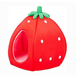 YML  Modern Portable Strawberry Pet Bed House with Removable Cushion - Small, Red