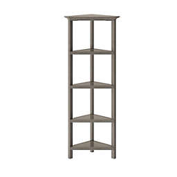 NewRidge Home Goods Pine and MDF Open Access Display 4-Tier Corner Wooden Bookcase for Home, Office and More - Washed Grey