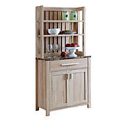 FC Design Two-Toned Kitchen Baker&#39;s Rack Utility Storage Cabinet with Drawer and Faux Marble Top in Weathered White Finish