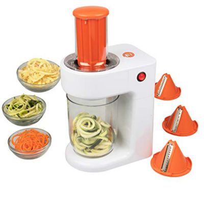 MasterChef Electric Spiralizer- 3-in-1 Vegetable Noodle Pasta Maker w 3 Different Zoodle Slicing Styles and XL Hopper- FREE Recipe Guide