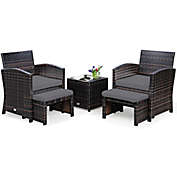 Gymax 5PCS Rattan Patio Furniture Set Chair & Ottoman Set w/ Grey Cushions