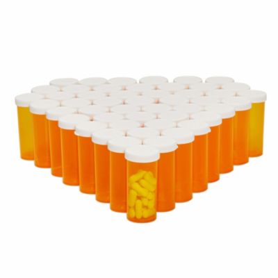 Juvale 50 Pack Empty Pill Bottles with Caps for Prescription Medication, 8-Dram Plastic Vials (Orange)
