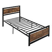 HOMCOM Single Platform Bed Frame with Headboard & Footboard, Strong Metal Slat Support Solid Bedstead Base w/ Underbed Storage Space, No Box Spring Needed, 41.75&#39;&#39; x 76.75&#39;&#39; x 40.5&#39;&#39;