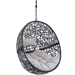 Sunnydaze Outdoor Resin Wicker Patio Jackson Hanging Basket Egg Chair Swing with Cushions and Headrest - Gray - 2pc