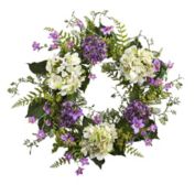 Nearly Natural Purple Hydrangea Berry Spring Floral Wreath, 24-Inch