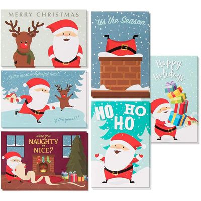 HOLIDAY STYLE* 20pc CHRISTMAS CARDS w/Envelopes 4 DESIGNS Santa+Reindeer NEW! 