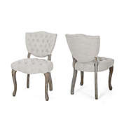 Contemporary Home Living Set of 2 Pale Gray and Brown Traditional Dining Chairs 33.75"