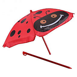 Costway-CA Kids Patio Folding Table and Chairs Set Beetle with Umbrella