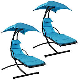 Sunnydaze Floating Chaise Lounger Chair with Canopy - Teal - 79-Inch - 2-Pack
