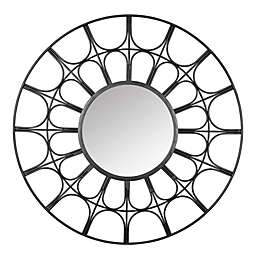Homeroots Bed & Bath Metal Arch Design Round Wall Mirror Black