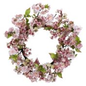 Nearly Natural Artificial Cherry Blossom Spring Floral Wreath, 24-Inch