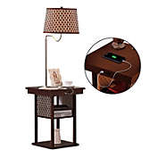 Madison with USB Port and Outlet - Brown w/ Brown Shade